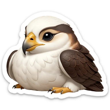 Meme-Worthy Cute Sleeping Falcon Portrait Emoji, Head resting peacefully with a contented smile, showcasing a streamlined, powerful form with eyes gently closed in serene slumber and a subtly curved beak, Simplified yet adorably endearing features, highly detailed, glowing with a soft, drowsy light, high shine, relaxed and utterly lovable, stylized with an air of playful laziness, soft glowing outline, capturing the essence of a sleeping falcon that feels destined to become the next viral icon of adorable rest! sticker