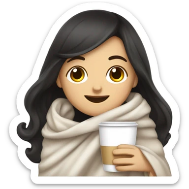 Black-haired white girl inside a blanket sipping coffee eyes closed sticker