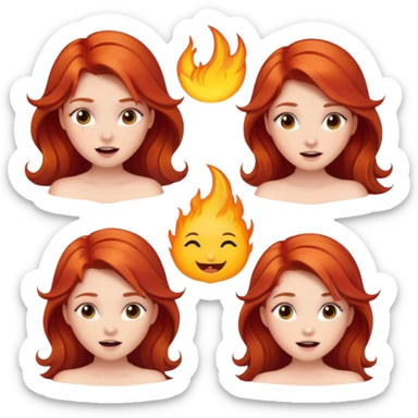 a red head siren with many different emotions sticker