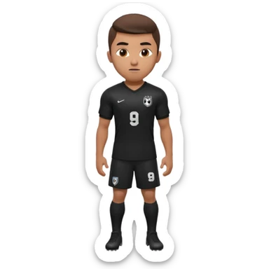 Apple iOS style 22 year old soccer player standing confident, black jersey #9, premium 3D sticker