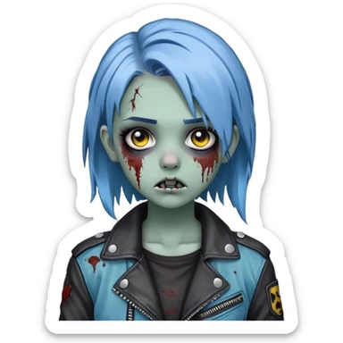 zombie teen girl with ashy blue hair, eye color black, grunge style or leather jacket emoji sticker