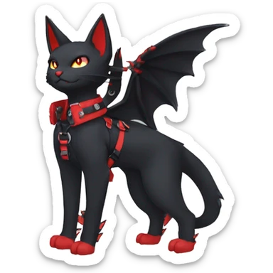 cool edgy black punk red ethereal fantasy nargacuga-bat-cat-Fakemon collar harness full body sticker