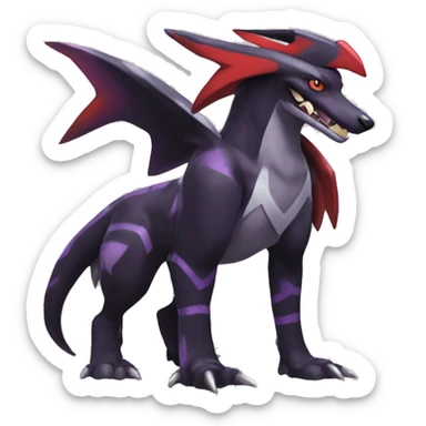 Black Cool Edgy Nargacuga-Houndoom-Garchomp-Noivern Fakémon  with White and Red and purple and black Edgy markings sticker