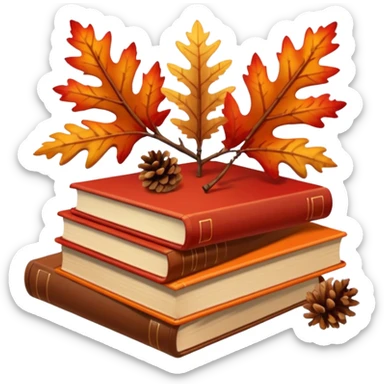 3 Red-orange-yellow-brown-gradients autumn leaves, pinecones, nuts, sticks, twigs, books sticker