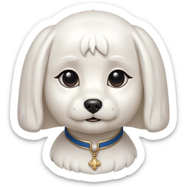 Cinematic Noble Maltese Portrait Emoji, Poised and regal, with a delicate, compact build and a pristine, silky white coat, deep-set soulful dark eyes, Simplified yet sharp and sophisticated features, highly detailed, glowing with a soft, dignified glow, high shine, intelligent and gentle, stylized with an air of refinement, focused and attentive, soft glowing outline, capturing the essence of a watchful and graceful companion, so majestic it feels as though it could prance out of the screen with effortless authority! sticker