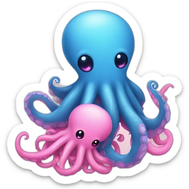 an adorable blue kraken hugging another pink kraken  adorable sticker