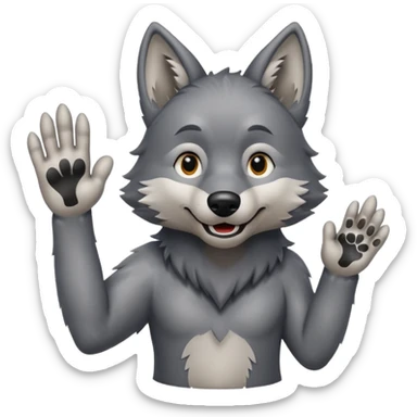  A real wolf waving his hand while he's standing but he's hand loks like a wolf's hand sticker