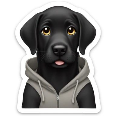Black Labrador puppy wearing a hoodie  sticker