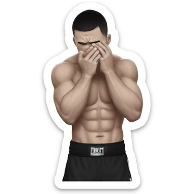 an mma fighter in pain covering his face sticker