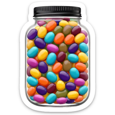A Jar Without A Face & With Red, Orange, Yellow, Green, Dark Green, Blue, Purple, Indigo, Violet, Pink, Brown, White, Grey, Black, Cyan, Magenta, Maroon, Beige, Lavender & Teal Colored Jelly Beans Inside sticker