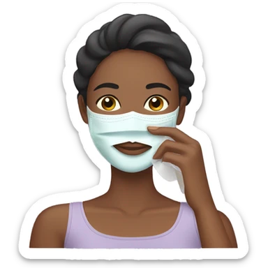 Woman applying skincare face mask sticker