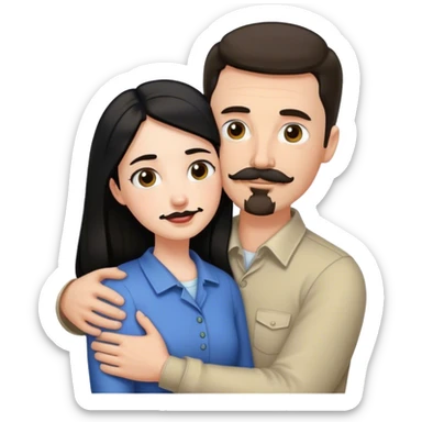Tall white man with thin dark brown hair mustache and goatee, hugging a short pale woman with long black hair sticker