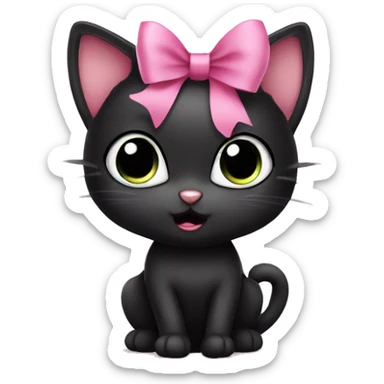 female cute black cat with big eyes and pink bow fie  sticker