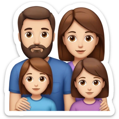 Famille 4 personne 1 fils aîné cheveux châtain 1 fille châtain  cadette 1 père brun barbu  1 mère brune  sticker