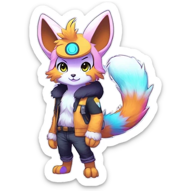 Anthro Scalie Fluffy Cool Cute Magical Shiny Colorful Neon Vibrant Colors Sparkle Kemono-style Chibi Fantasy-Animal-Fakémon-Pokémon-Hybrid Fur Sona Aesthetic Full Body sticker