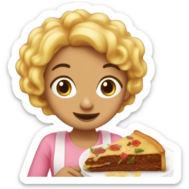 una chica de cabello negro, comiendo una torta de salchicha  sticker