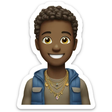 smiling boy outdoors with jewelry sticker