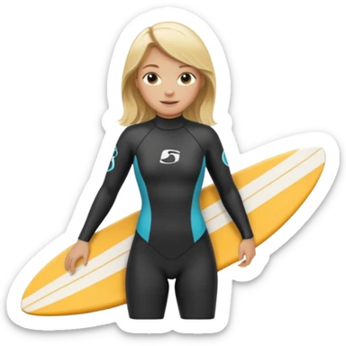 blonde haired white skinned surfer girl with surfboard  sticker