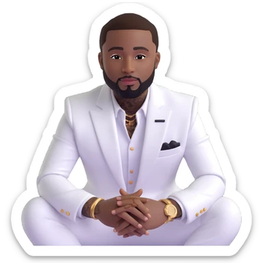 cartoon emoji of Davido wearing a white suit inspired by his look in the 'WITH YOU' album cover, sitting confidently, with a trimmed beard and signature style, fun and expressive sticker