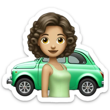 Girl-hair-brunette-over-car-fiat-500-green-mint sticker