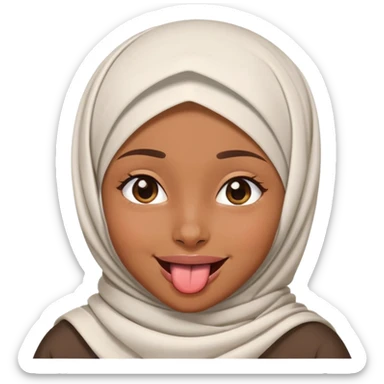 nữ, 15 tuổi, đội khăn hijab, tongue out, cười to, nhắm 1 mắt sticker