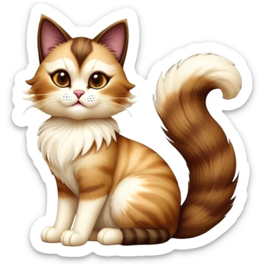 cinematic-[showshoe cat]-realistic-full-body-sitting-emoji,-tail-curled-playfully-around-its-paws,-head-tilted-dramatically,-fluffy-[brown mask]-fur,-simplified-yet-realistic-focused-features,-highly-detailed,-glowing-with-an-almost-sarcastic-glow sticker