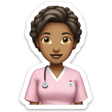Pretty brunette nurse in pink scrubs sticker