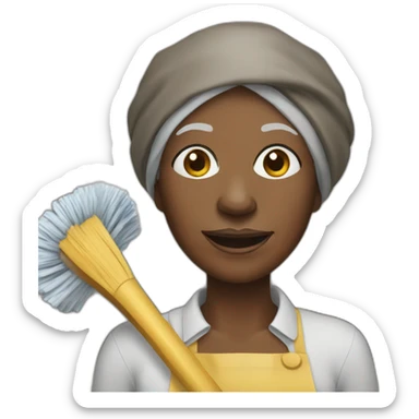black old woman with head wrap holding a bucket and mop sticker