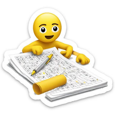 Yellow person doing crossword puzzle with a pen sticker