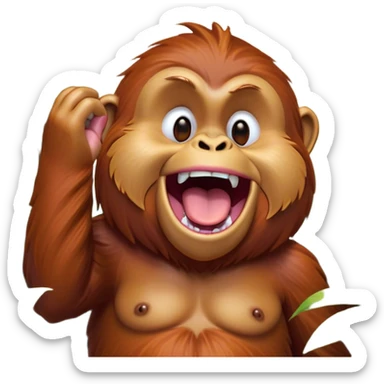 Cinematic Cute Yawning Orangutan Portrait Emoji, Head tilted slightly with a dramatic, wide-open yawn, showcasing a richly textured face with half-closed, sleepy eyes and a relaxed, open expression, Simplified yet irresistibly adorable features, highly detailed, glowing with a soft, cozy jungle glow, high shine, relaxed yet expressive, stylized with a dash of whimsical charm, soft glowing outline, capturing the essence of a drowsy yet affectionate guardian that appears ready to stretch out for a nap! sticker