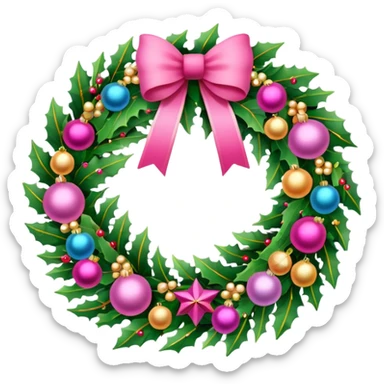pink christmas wreath sticker
