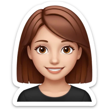 girl with fair skin, brown hair with a few rose gold highlights, and brown eyes, smiling sticker