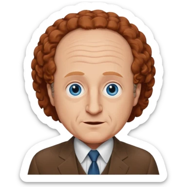 Larry Fine from the Three Stooges with blue eyes, reddish brown hair, brown suit sticker