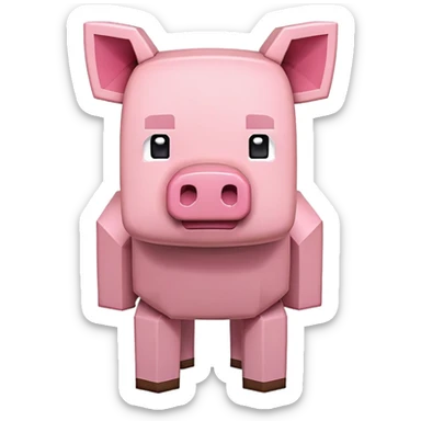 Minecraft pig, full body, pink blocky animal with square head sticker