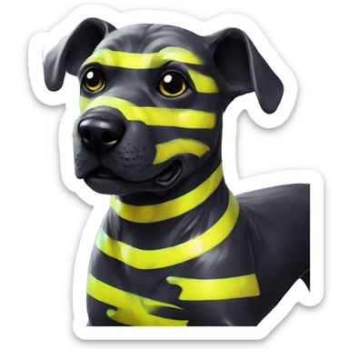 .Zombie_ Vaporwave black holographic oilslick zombie dog yellow caution tape graffiti yellow black stripes sticker