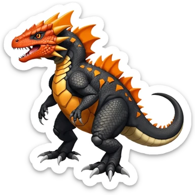 Black Salandit-Tyrunt-Tyrantrum-Greymon-Fakémon-creature-hybrid with orange belly (full body) sticker