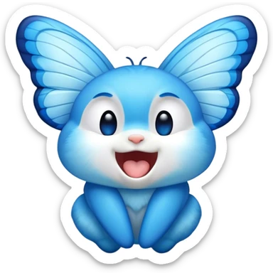 Cinematic Realistic Cute Yawning Blue Butterfly Portrait Emoji, Head tilted slightly with a dramatic, wide-open yawn, showcasing soft, downy sapphire wings with delicate, natural droop and half-closed, drowsy eyes rendered in exquisite detail, high shine, relaxed yet expressive, styled with a dash of subtle garden charm, soft glowing outline, capturing the essence of a sleepy yet affectionate blue butterfly that appears ready to rest its wings in quiet, enchanted slumber! sticker