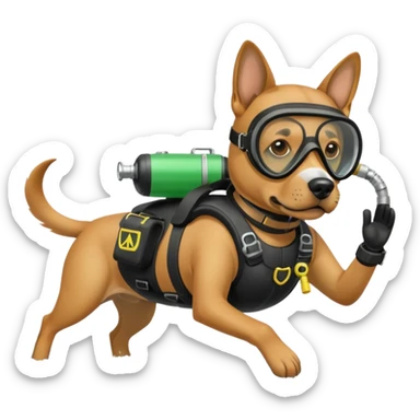 dog wearing scuba green gear dive into the sea with diver mask and oxygen tank sticker