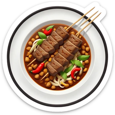 Xinjiang roasted lamb skewers with cumin and chili, simplified emoji style with bold outlines and bright colors, cartoon style Uyghur style Kawap sticker