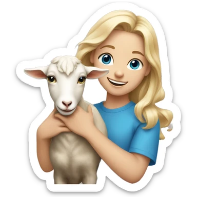 smiling girl with blonde hair blue eyes holding goat sticker
