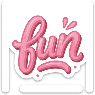 the word 'fun' in a creative, pink-themed style sticker