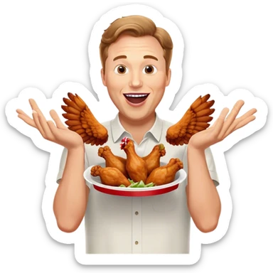 "Create an emoji of a white man holding KFC chicken wings with a happy and excited expression. Add the phrase 'ABSOLUTE CINEMA' in large, bold letters, making sure it covers the entire screen and stands out clearly. Use a vibrant and expressive style." sticker