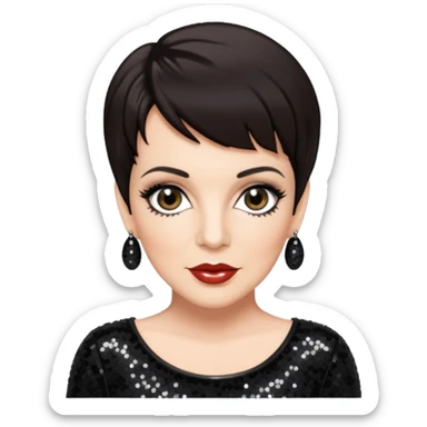 Liza Minnelli with dark brown hair, black sequin outfit sticker