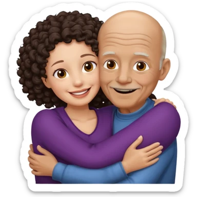  White no hiar Old man hugging dack skin curly hair woman sticker