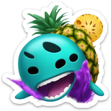 teal seal that is teal exploding jumping from inside out of purple pineapple that is purple sticker
