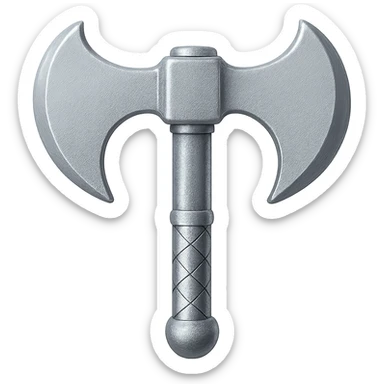 Recolor this iron battleaxe to steel: make it slightly lighter, crisp, and shiny, keep the same shape, realistic metallic steel, emoji style, transparent background. sticker