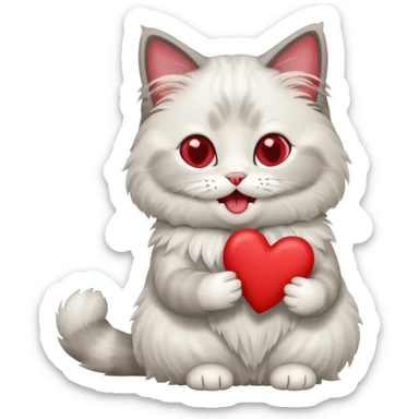 Full body ragdoll Cat holding a heart and mouth open sticker