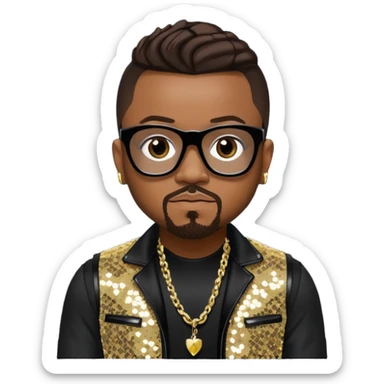 Apl.de.ap from Black Eyed Peas with dark brown hair, black sequin outfit  sticker