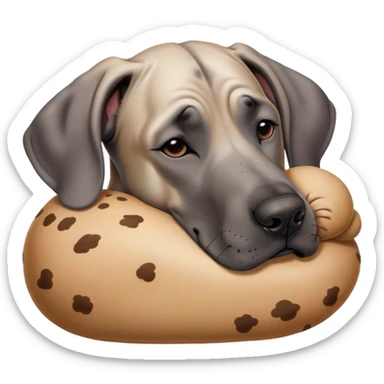 Meme-Worthy Cute Sleeping Fawn Great Dane Portrait Emoji, Head resting peacefully with a contented smile, showcasing a delightfully solid build and a luxuriously soft fawn Fur, eyes shut in a serene nap, Simplified yet hilariously adorable features, highly detailed, glowing with a soft, drowsy light, high shine, relaxed and utterly lovable, stylized with an air of playful laziness, bright and heartwarming, soft glowing outline, capturing the essence of a comically sleepy guardian, so meme-worthy it feels like it could instantly become the next viral sensation of adorable slumber! sticker
