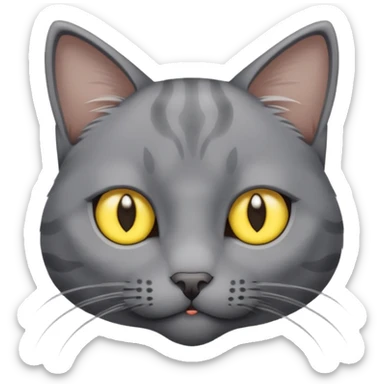 A gray cat with yellow eyes named max he is very cute and has a white spot on his neck sticker